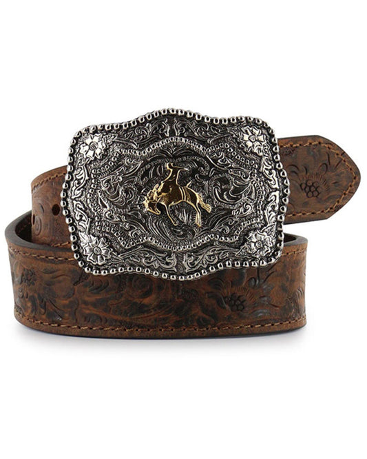 Kid's Floral Tooled Belt Brown