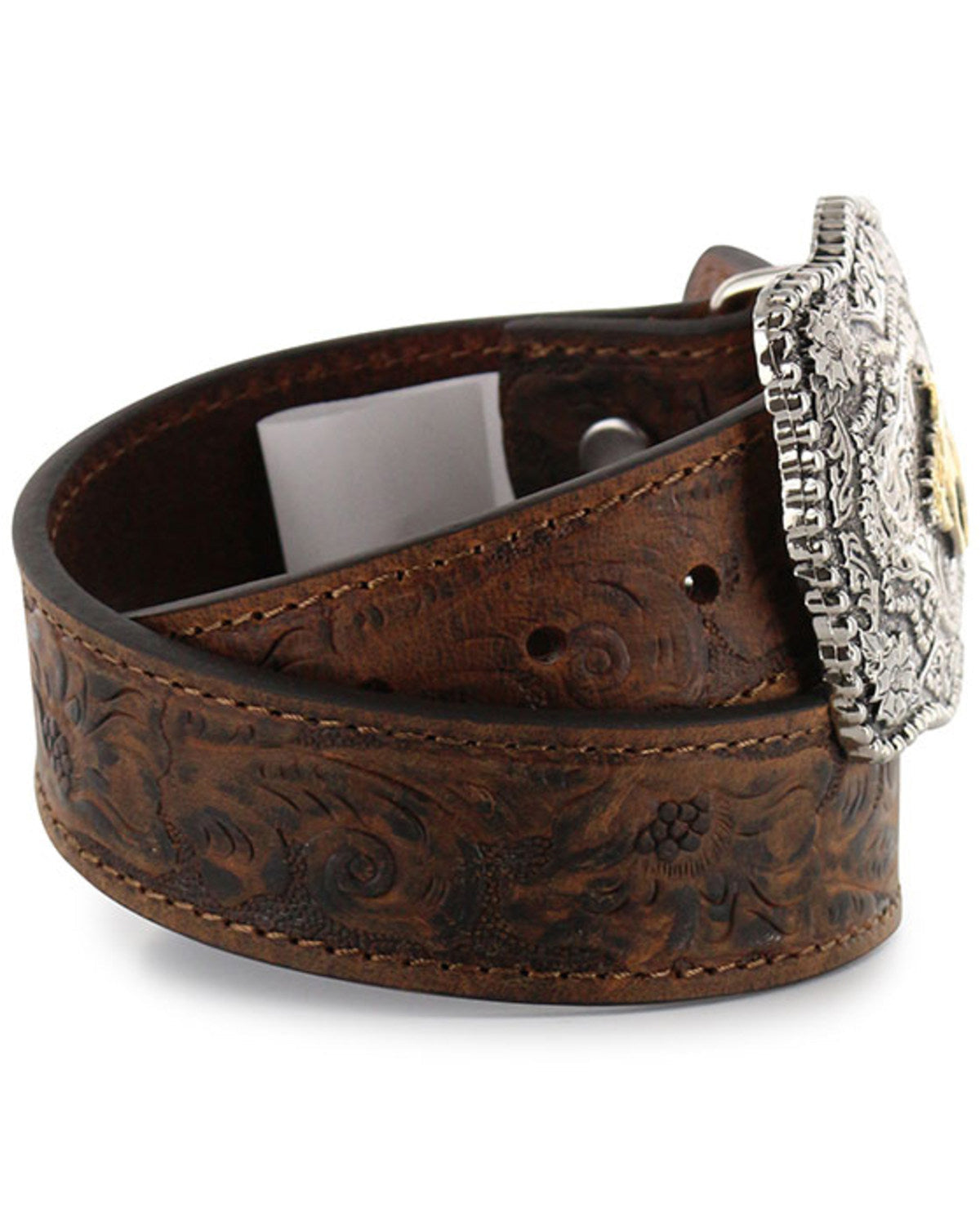 Kid's Floral Tooled Belt Brown