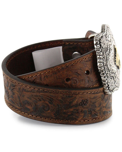 Kid's Floral Tooled Belt Brown