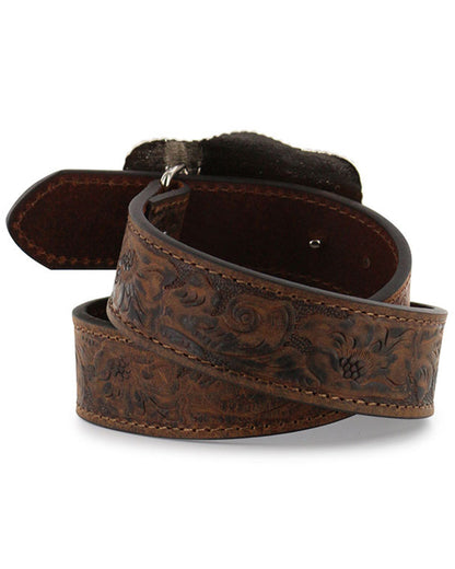 Kid's Floral Tooled Belt Brown