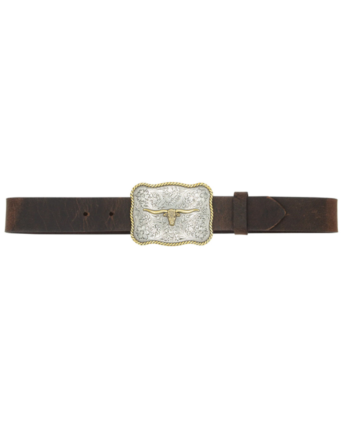 Boys' Scalloped Longhorn Buckle Belt Brown