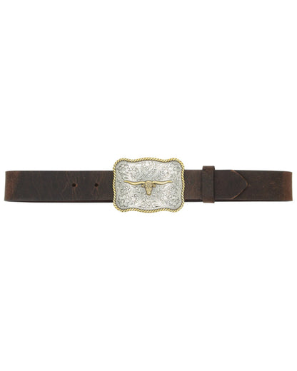 Boys' Scalloped Longhorn Buckle Belt Brown