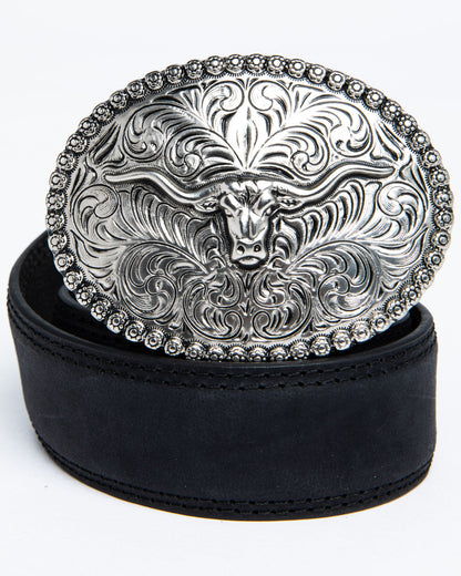 Boys' Longhorn Plaque Buckle Belt Black