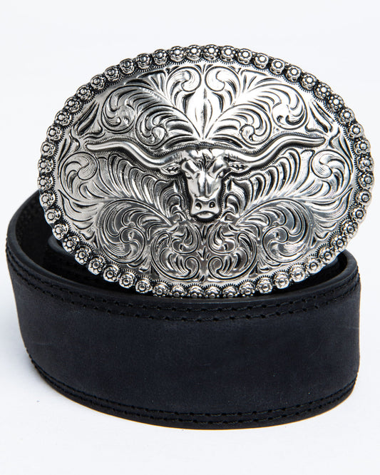 Boys' Longhorn Plaque Buckle Belt Black