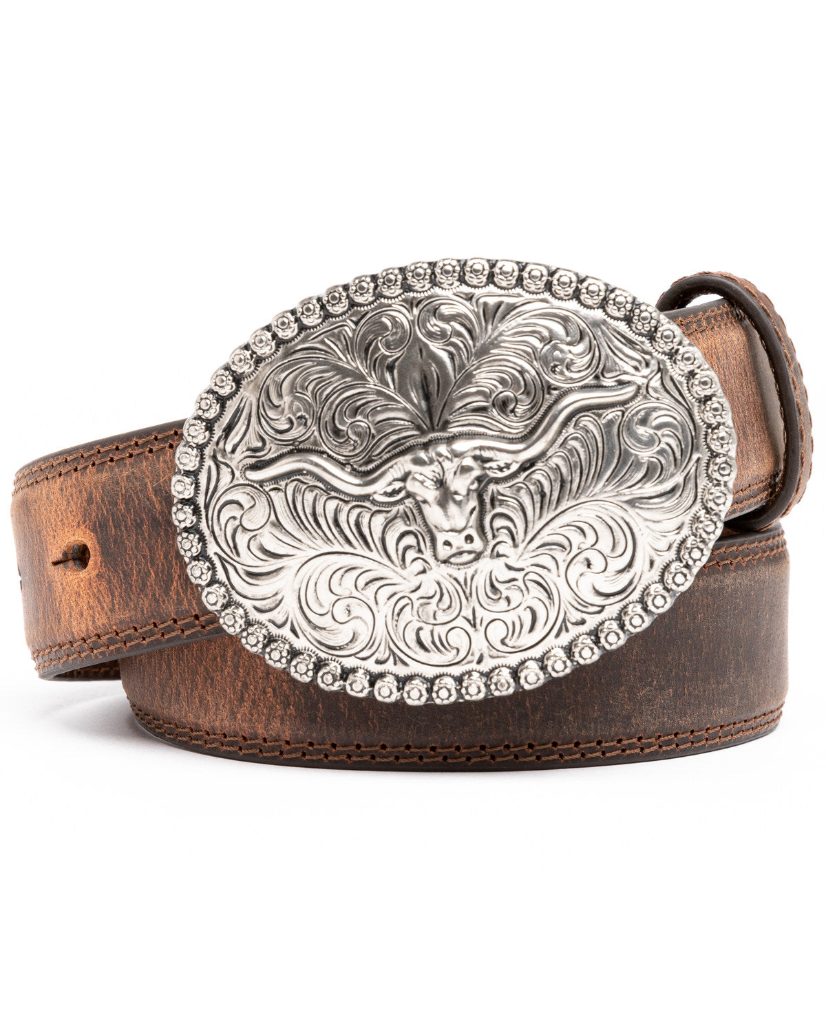 Boys' Longhorn Plaque Buckle Belt Brown