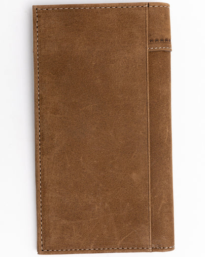 Men's Hair On Praying Cowboy Leather Checkbook Wallet Brown