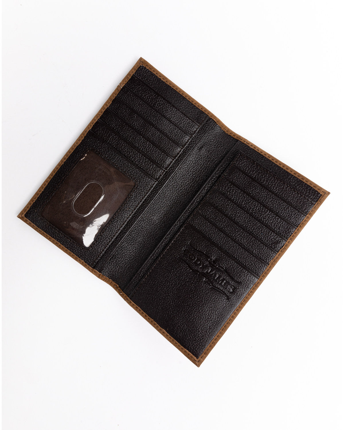 Men's Hair On Praying Cowboy Leather Checkbook Wallet Brown