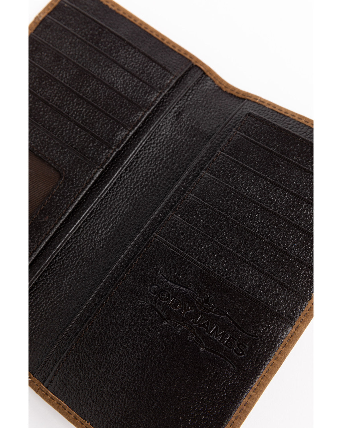 Men's Hair On Praying Cowboy Leather Checkbook Wallet Brown