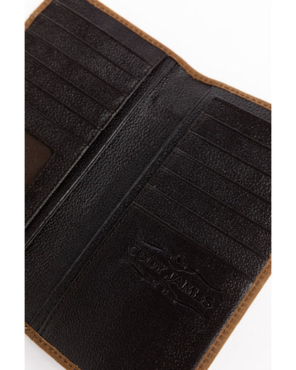 Men's Hair On Praying Cowboy Leather Checkbook Wallet Brown