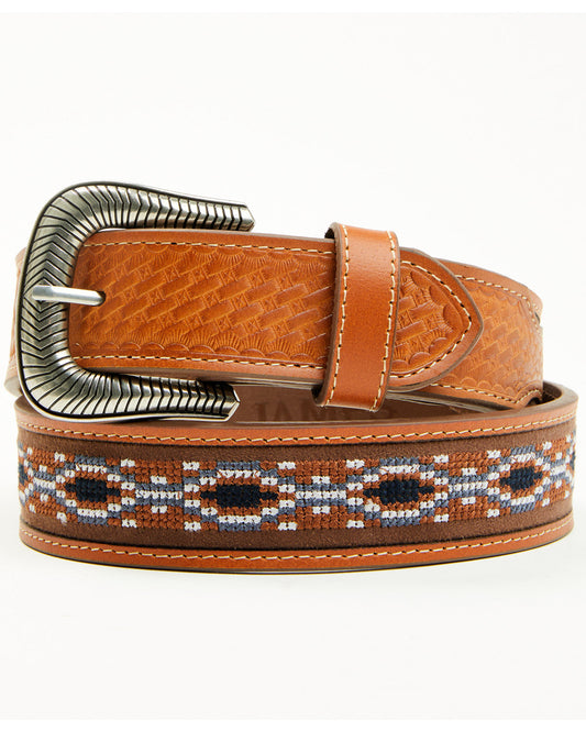 Men's Chesny Cross-Stitched Western Belt Brown