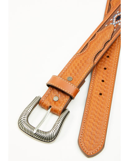 Men's Chesny Cross-Stitched Western Belt Brown