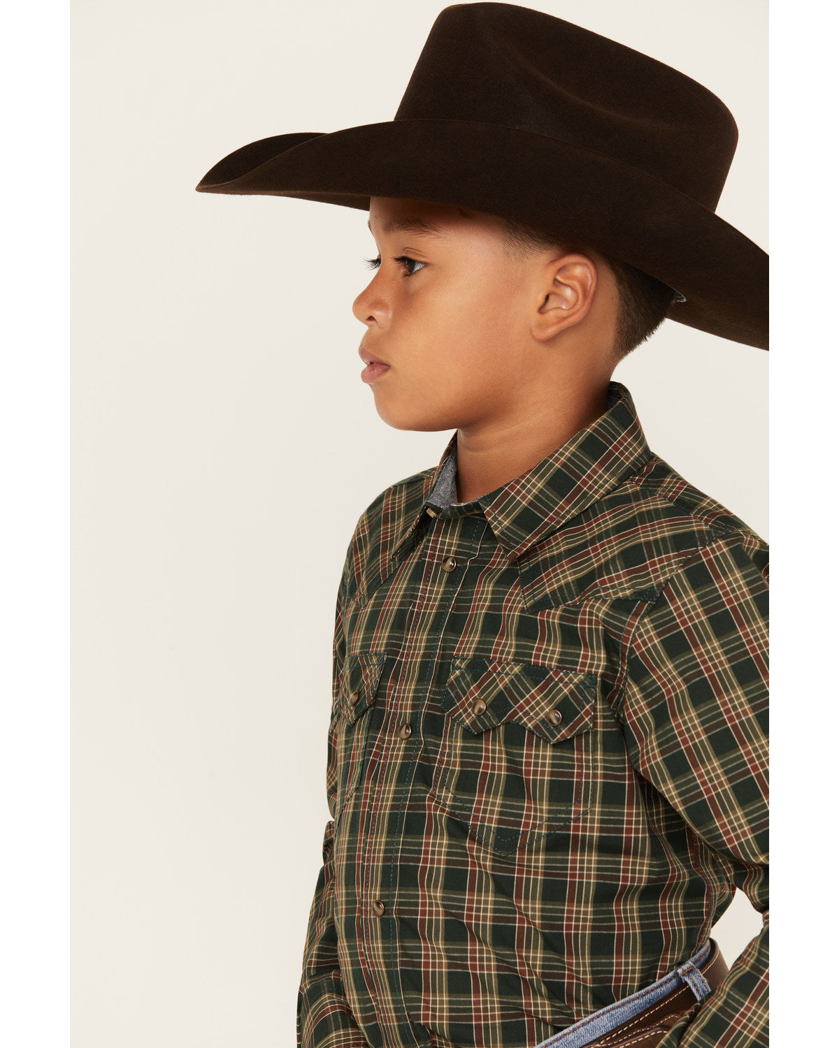 Boys' Douglas Fir Plaid Print Long Sleeve Snap Western Shir Green