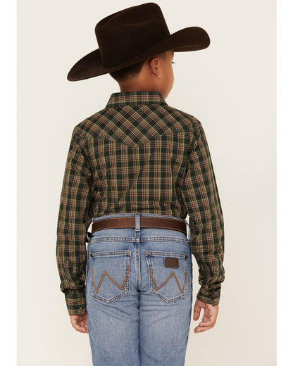 Boys' Douglas Fir Plaid Print Long Sleeve Snap Western Shir Green