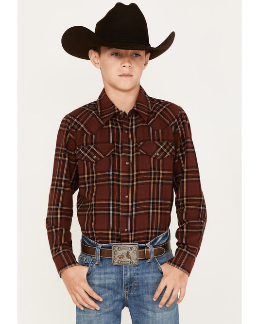 Boys' Plaid Print Long Sleeve Snap Flannel Shirt Rust Copper