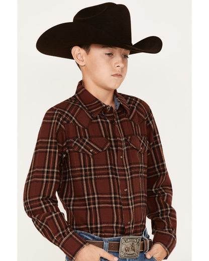 Boys' Plaid Print Long Sleeve Snap Flannel Shirt Rust Copper