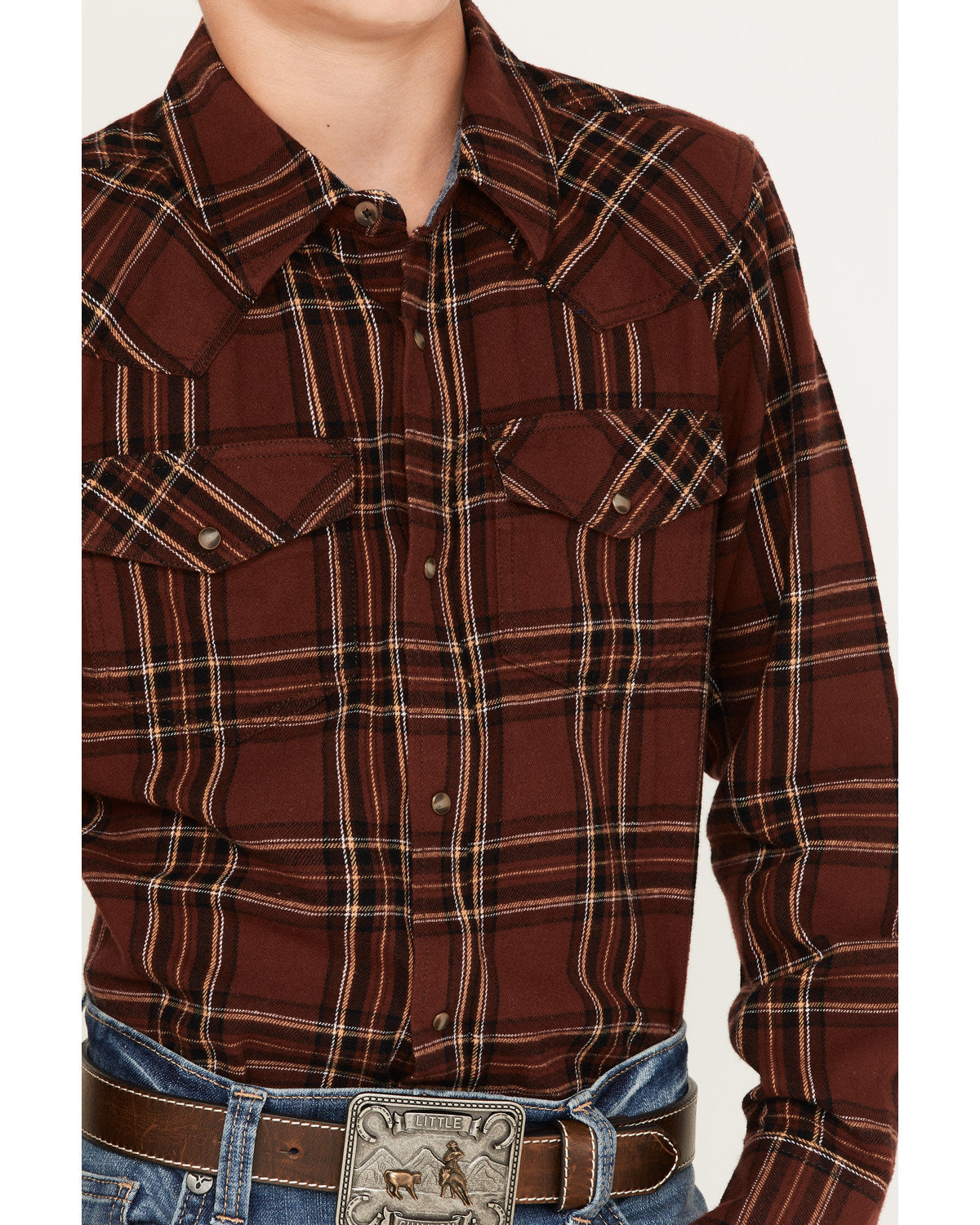 Boys' Plaid Print Long Sleeve Snap Flannel Shirt Rust Copper