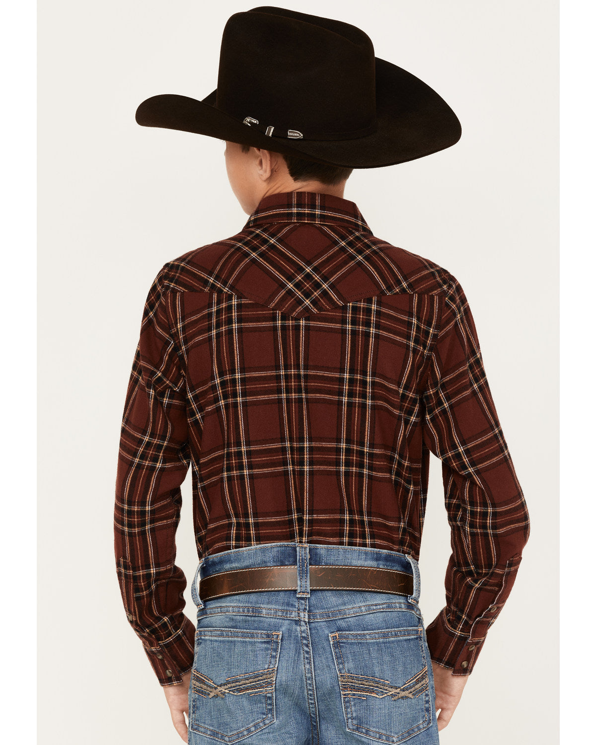 Boys' Plaid Print Long Sleeve Snap Flannel Shirt Rust Copper