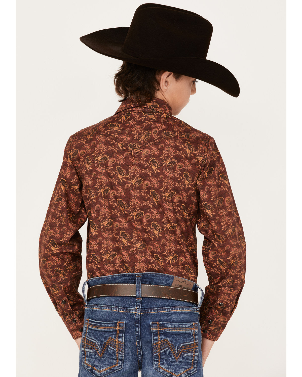 Boys' Paisley Print Long Sleeve Western Snap Shirt Burgundy