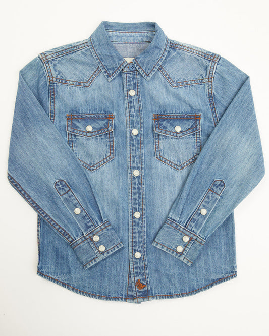 Toddler Boys' Foothill Denim Long Sleeve Pearl Snap Western Dark Wash