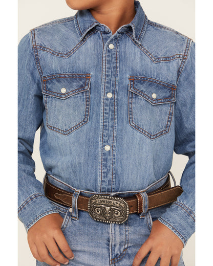 Boys' Cave Creek Long Sleeve Pearl Snap Western Denim Shirt Medium Wash