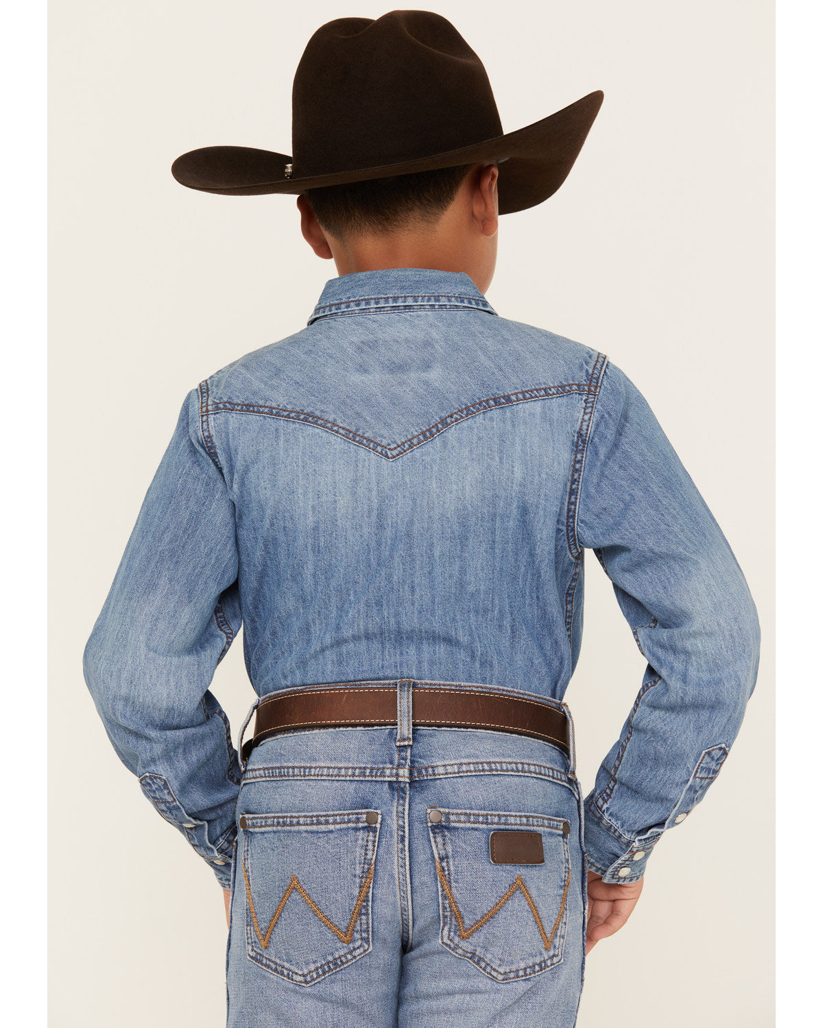 Boys' Cave Creek Long Sleeve Pearl Snap Western Denim Shirt Medium Wash