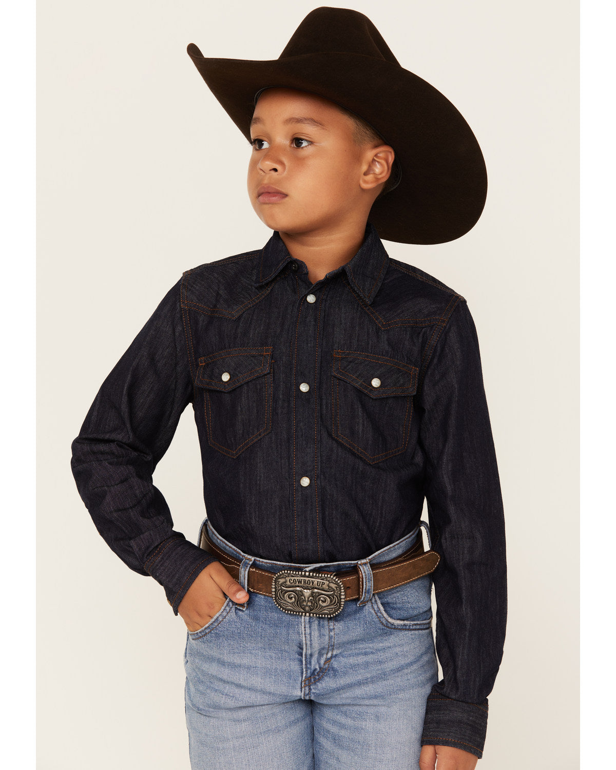 Boys' Cave Creek Long Sleeve Pearl Snap Western Denim Shirt Medium Wash