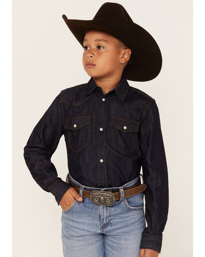 Boys' Cave Creek Long Sleeve Pearl Snap Western Denim Shirt Medium Wash