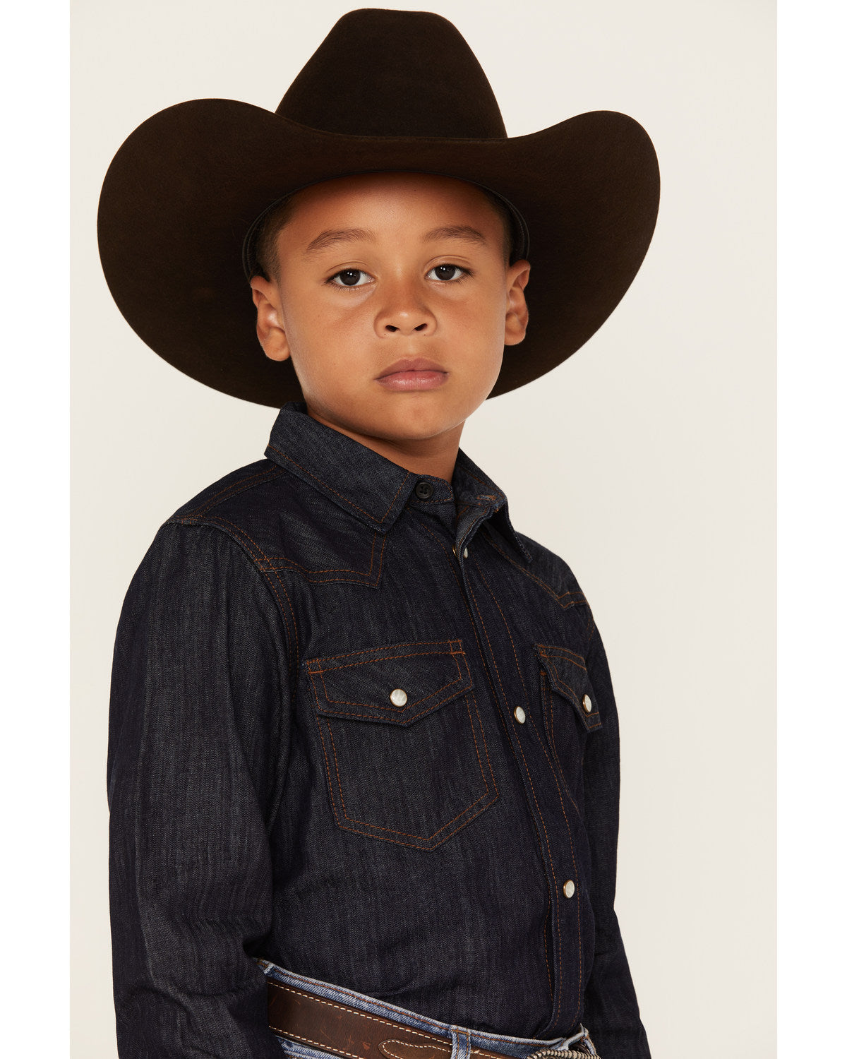 Boys' Cave Creek Long Sleeve Pearl Snap Western Denim Shirt Medium Wash