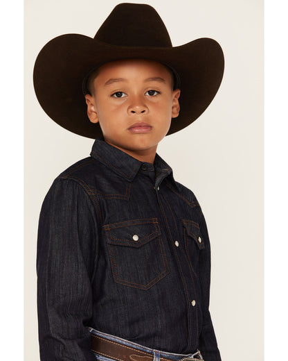 Boys' Cave Creek Long Sleeve Pearl Snap Western Denim Shirt Medium Wash