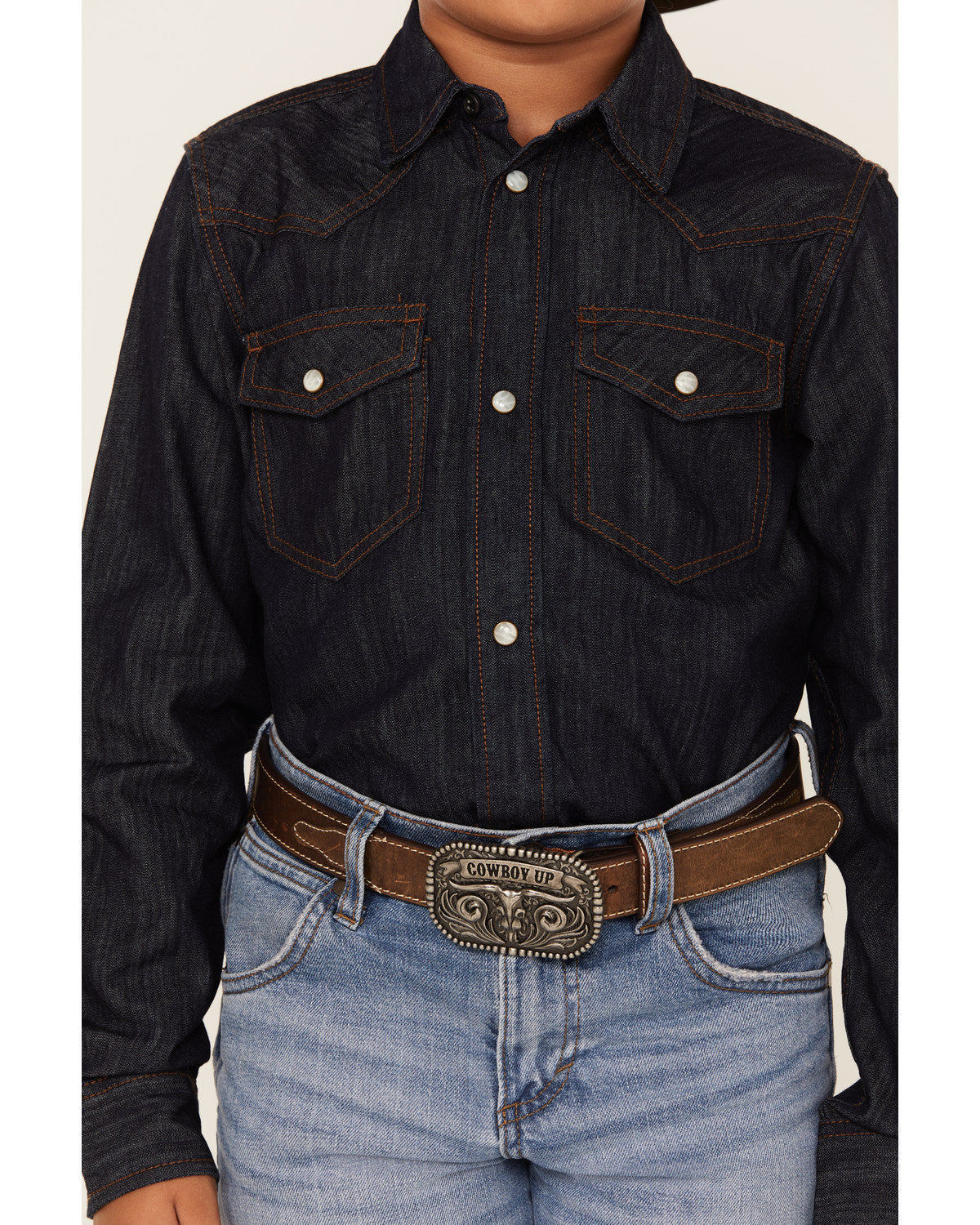 Boys' Cave Creek Long Sleeve Pearl Snap Western Denim Shirt Medium Wash