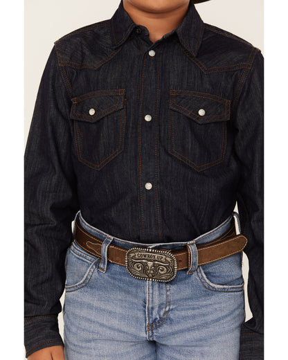Boys' Cave Creek Long Sleeve Pearl Snap Western Denim Shirt Medium Wash