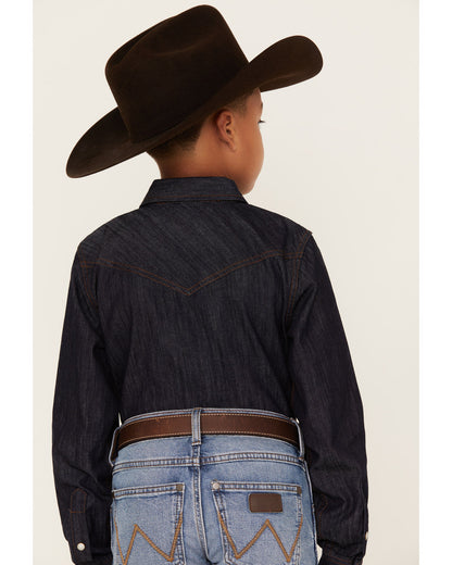 Boys' Cave Creek Long Sleeve Pearl Snap Western Denim Shirt Medium Wash