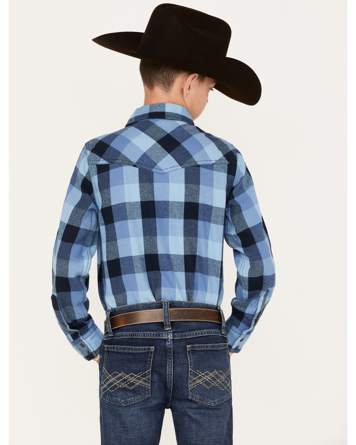 Boys' Plaid Print Long Sleeve Snap Western Flannel Shirt Navy