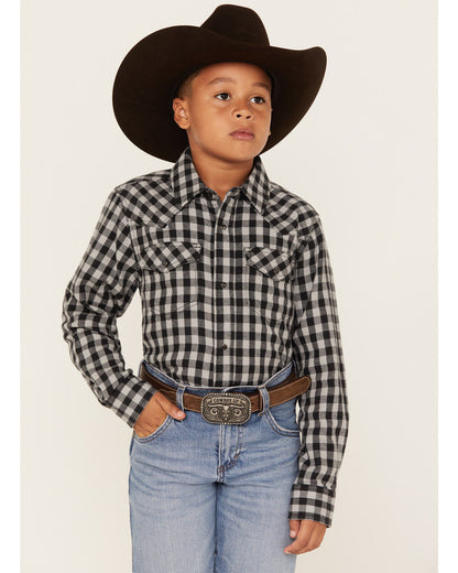Boys' Gingham Print Long Sleeve Snap Western Flannel Shirt Blue