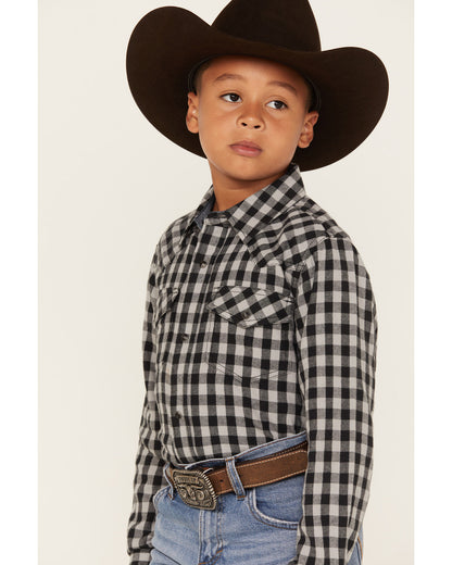 Boys' Gingham Print Long Sleeve Snap Western Flannel Shirt Blue