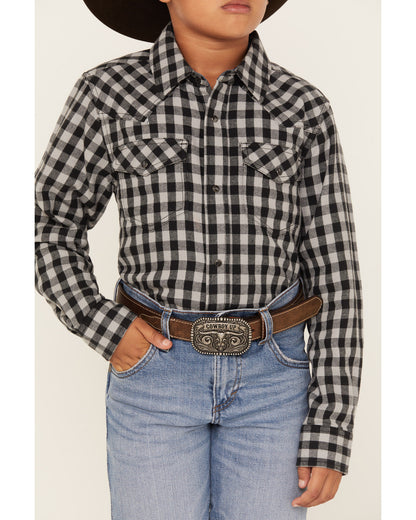 Boys' Gingham Print Long Sleeve Snap Western Flannel Shirt Blue