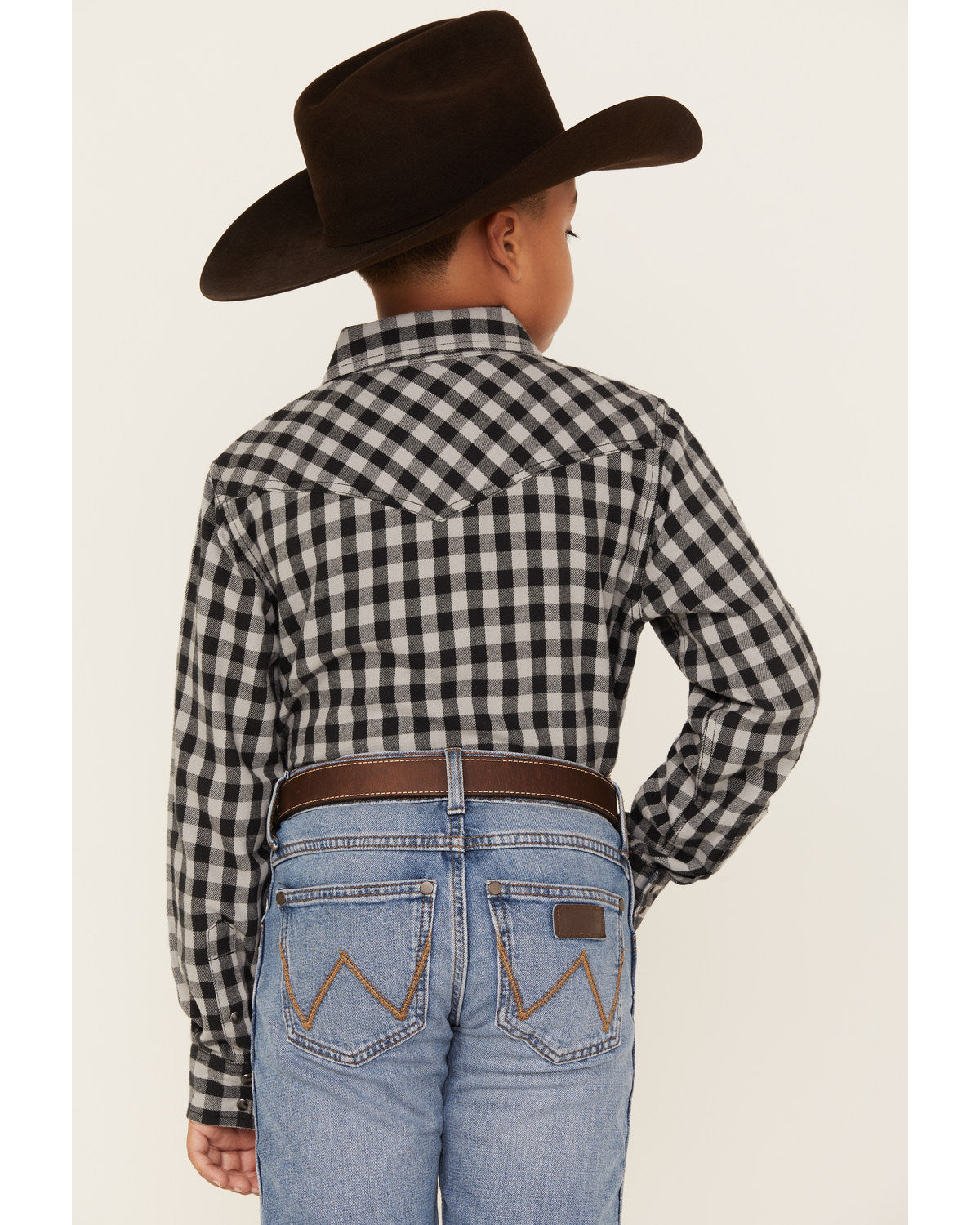 Boys' Gingham Print Long Sleeve Snap Western Flannel Shirt Blue