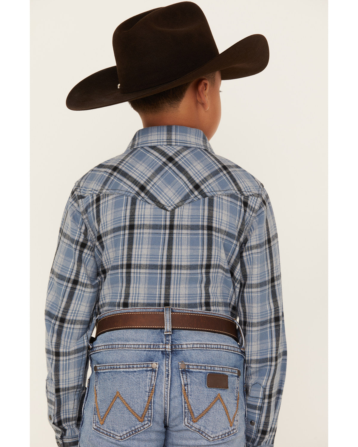 Boys' Plaid Print Long Sleeve Snap Western Flannel Shirt Blue