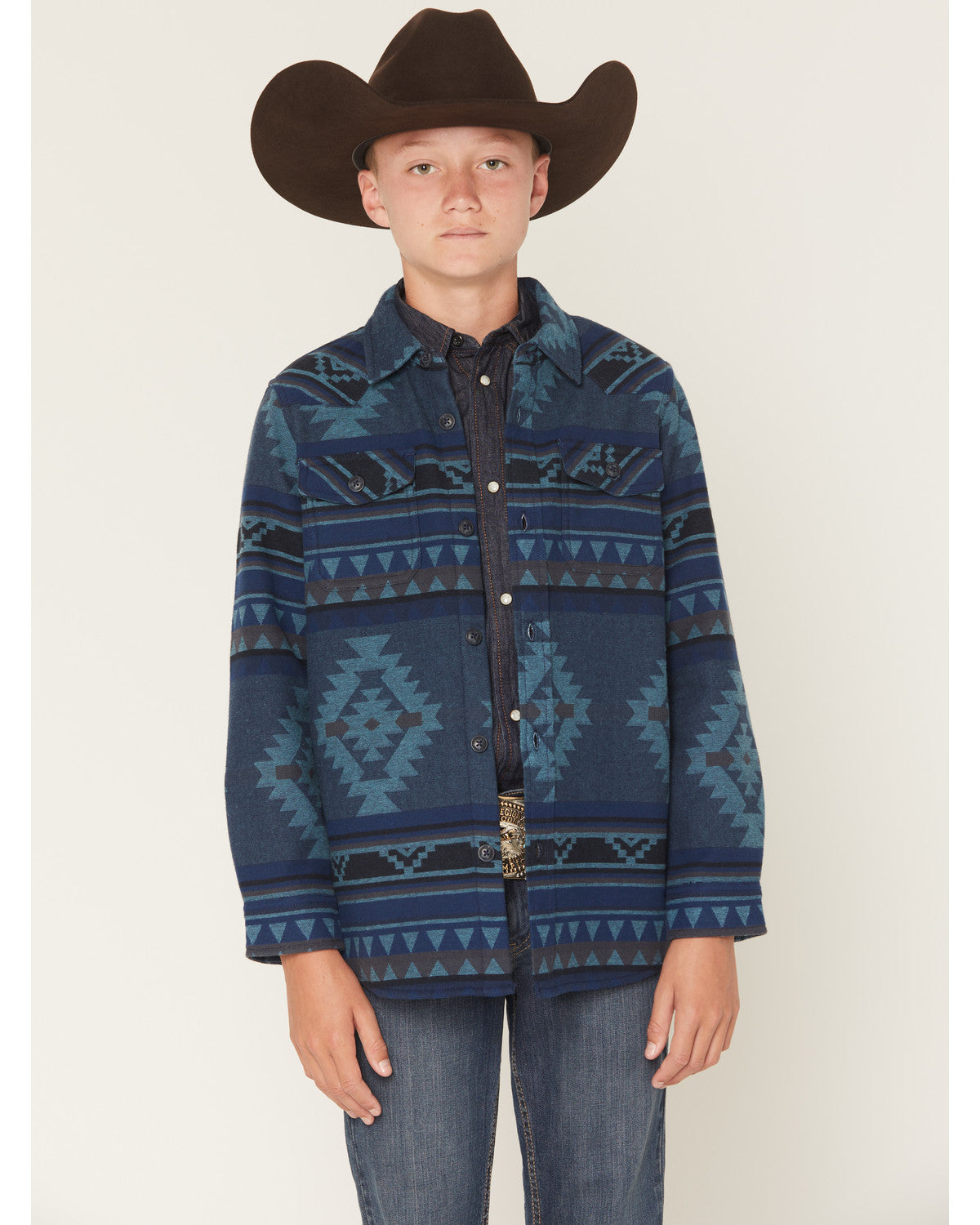 Boys' Rosewell Southwestern Print Button-Down Flannel Shirt Blue
