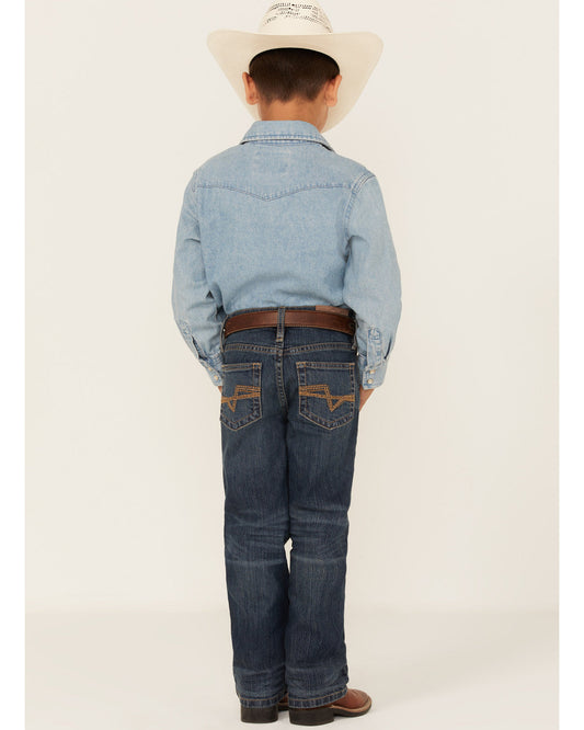 Little Boys' Saguaro Dark Wash Mid Rise Stretch Slim Bootcu Blue