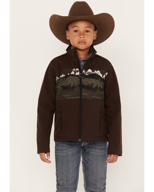 Boys' Western Scenic Print Softshell Jacket Brown