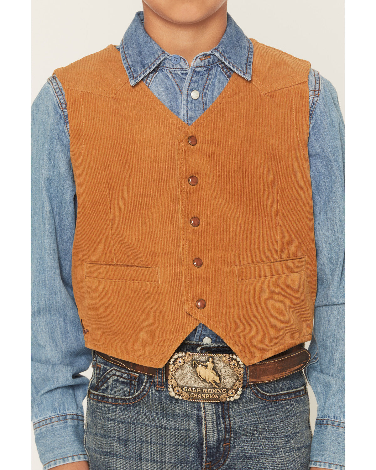 Boys' William Corduroy Western Vest Tan