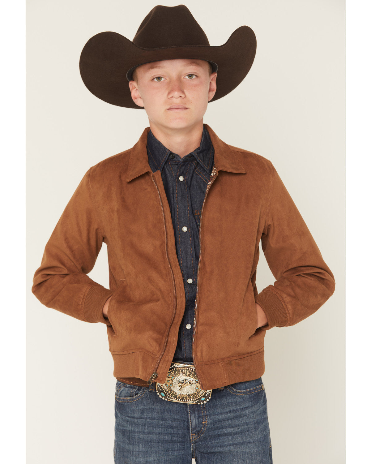Boys' Harrington Faux Suede Bomber Jacket Lt Brown