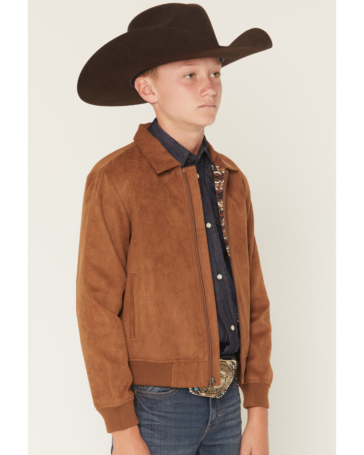 Boys' Harrington Faux Suede Bomber Jacket Lt Brown
