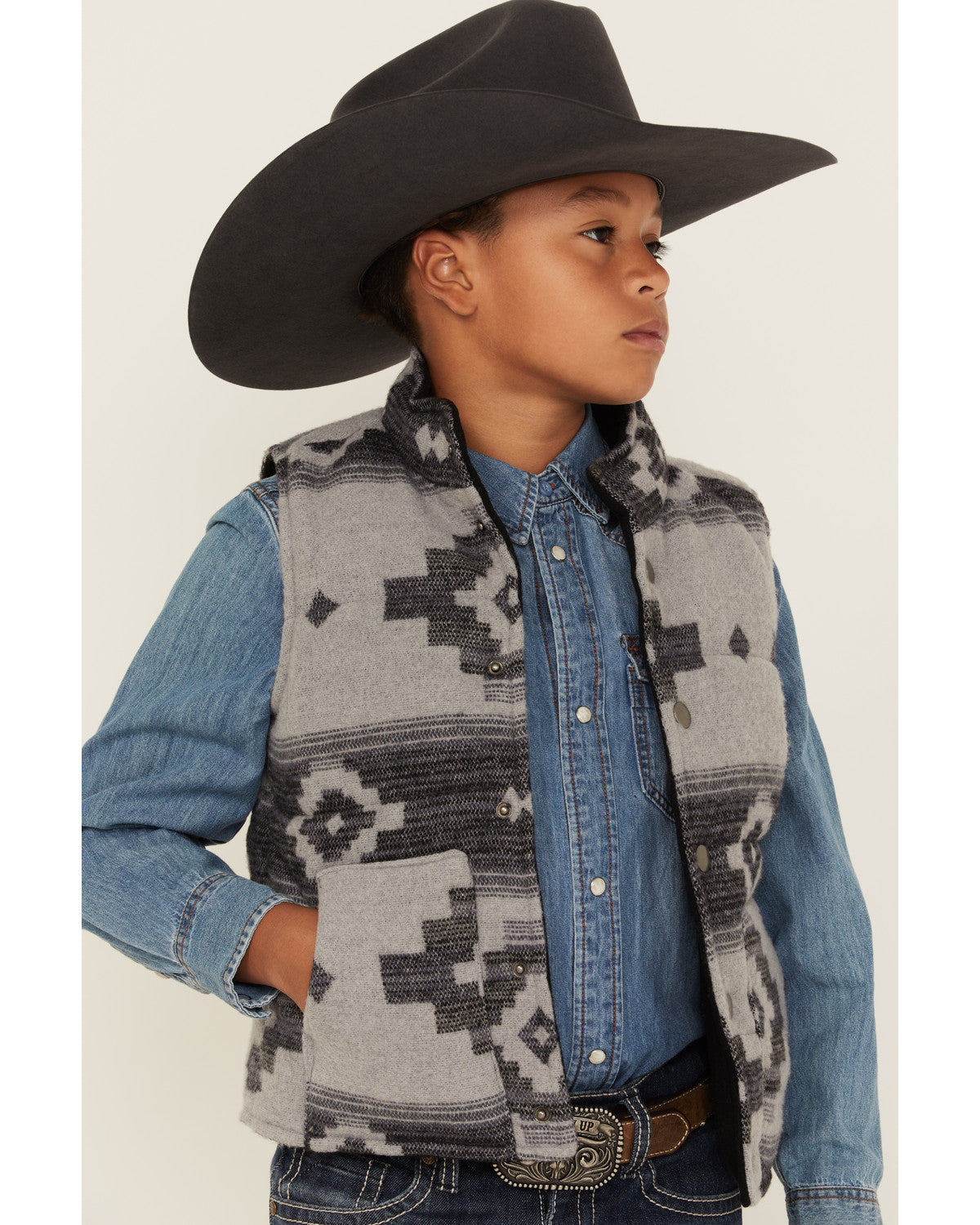 Boys' Sunset Reversible Jacquard Puffer Vest Grey