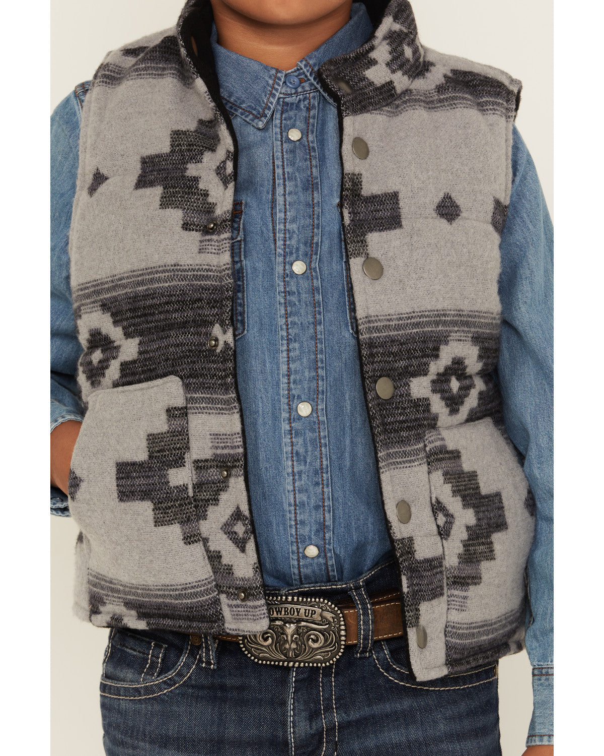 Boys' Sunset Reversible Jacquard Puffer Vest Grey