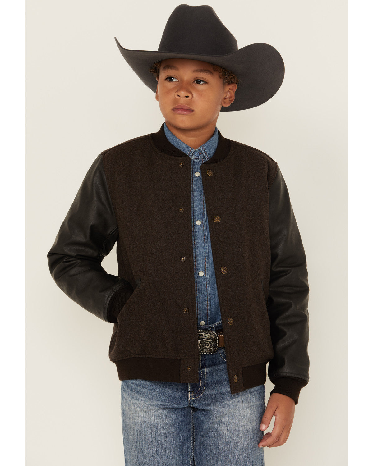 Boys' Brighton Solid Varsity Jacket Brown