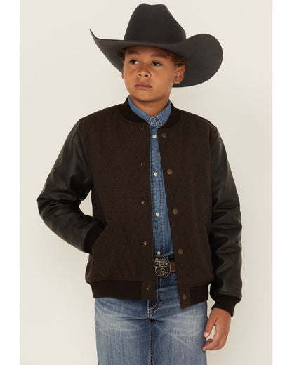 Boys' Brighton Solid Varsity Jacket Brown