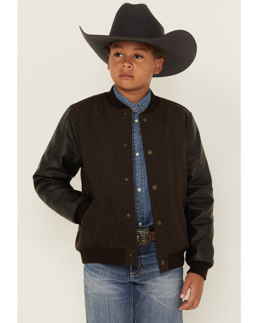 Boys' Brighton Solid Varsity Jacket Brown