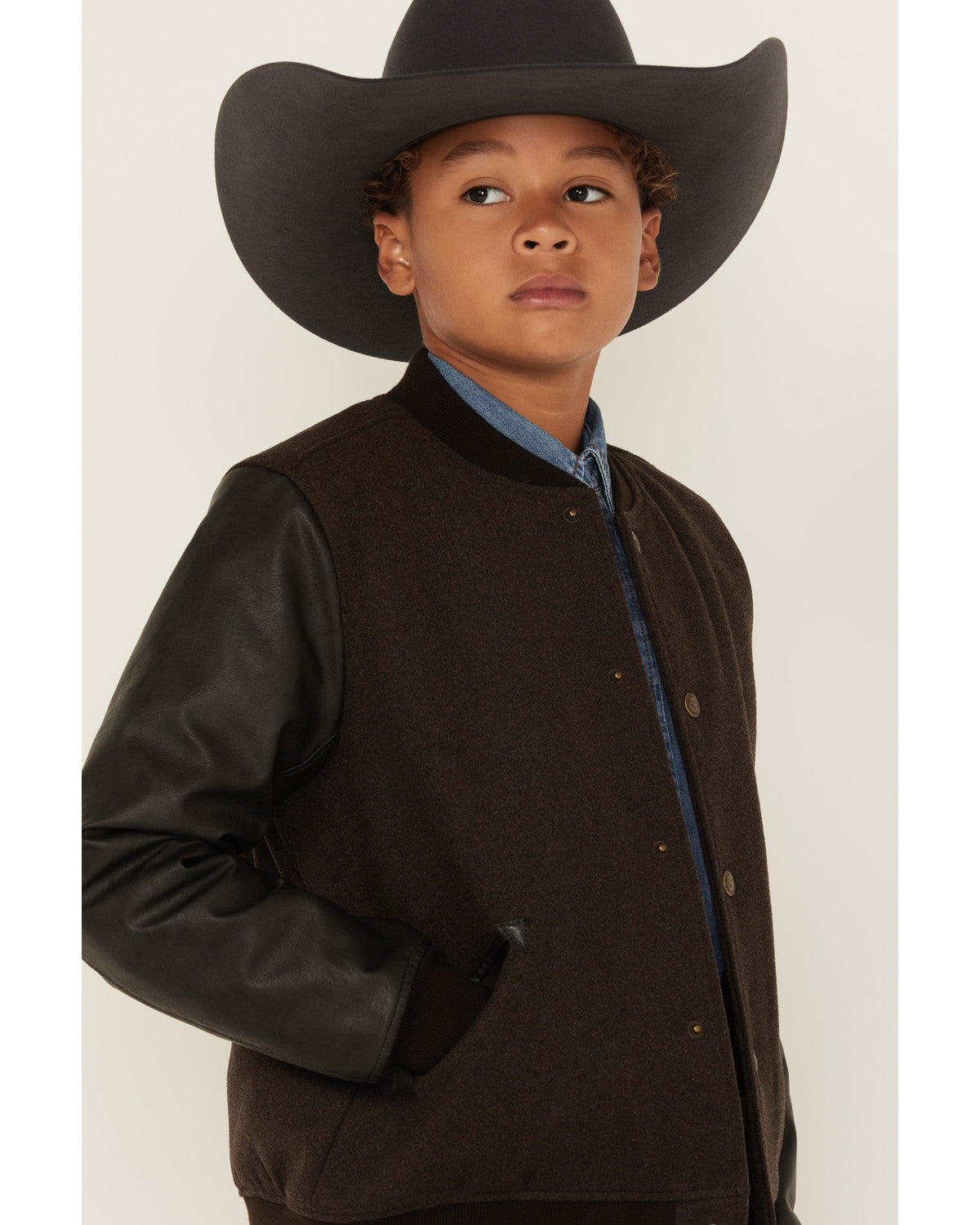Boys' Brighton Solid Varsity Jacket Brown